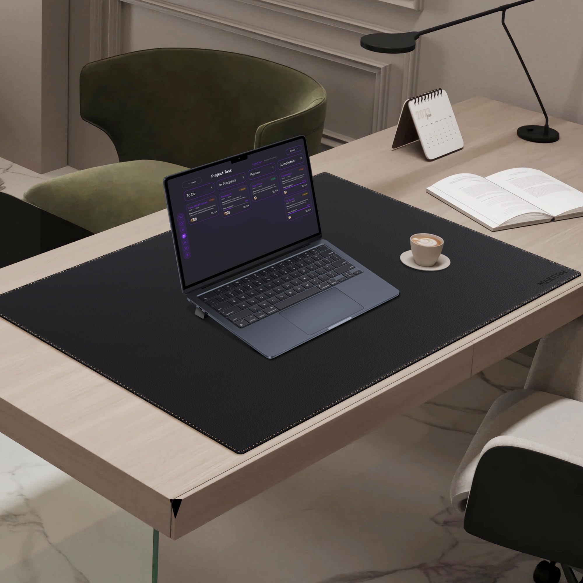 Schreibtischunterlage 80x40cm PU-Leder - Doppelseitige Schreibtischmatte | Braun/Grau