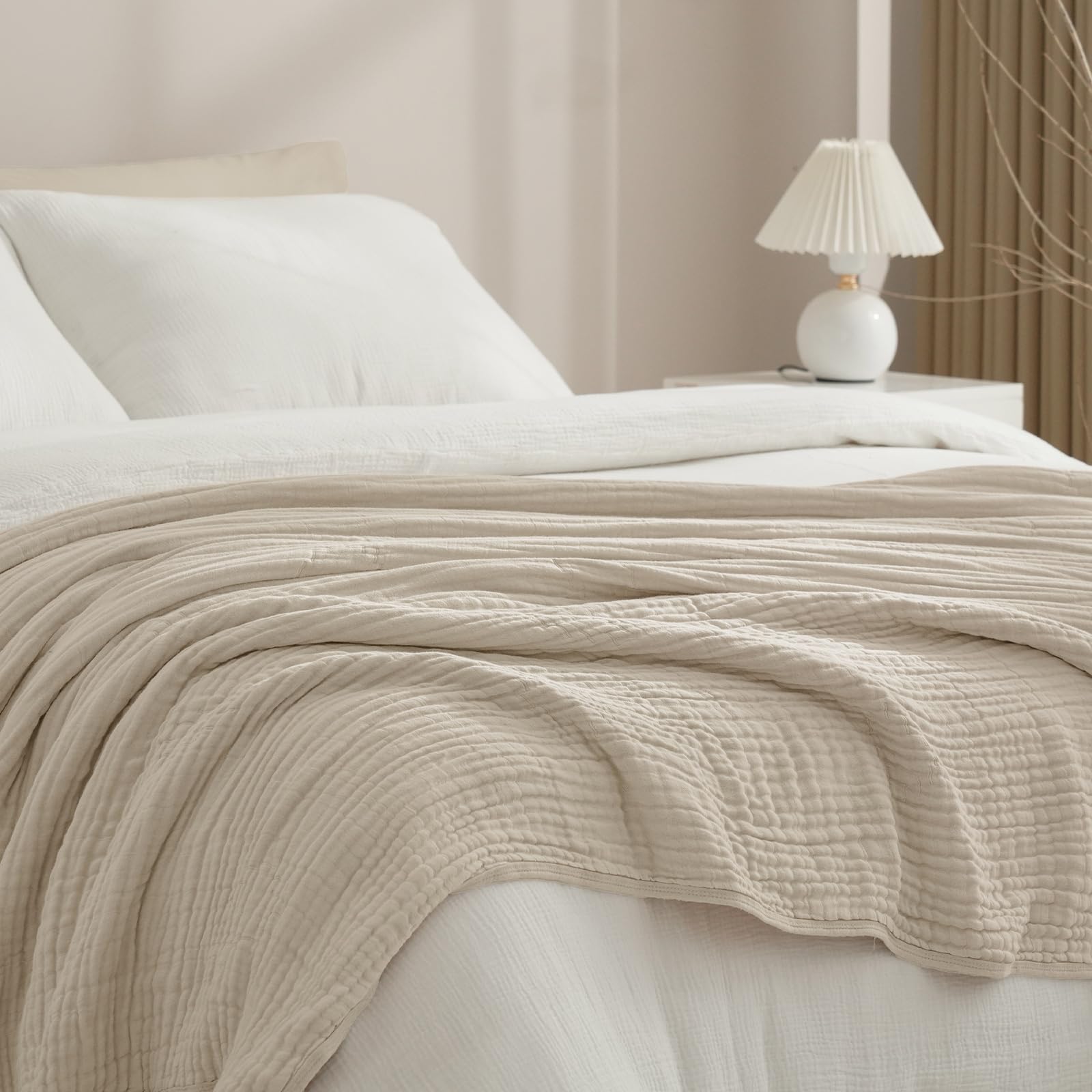 phf cooling muslin blanket king size 104"x80", 6-layer lightweight gauze blanket made from 35% rayon derived from bamboo & 65% cotton, breathable & ultra soft cozy for hot sleepers, french oak