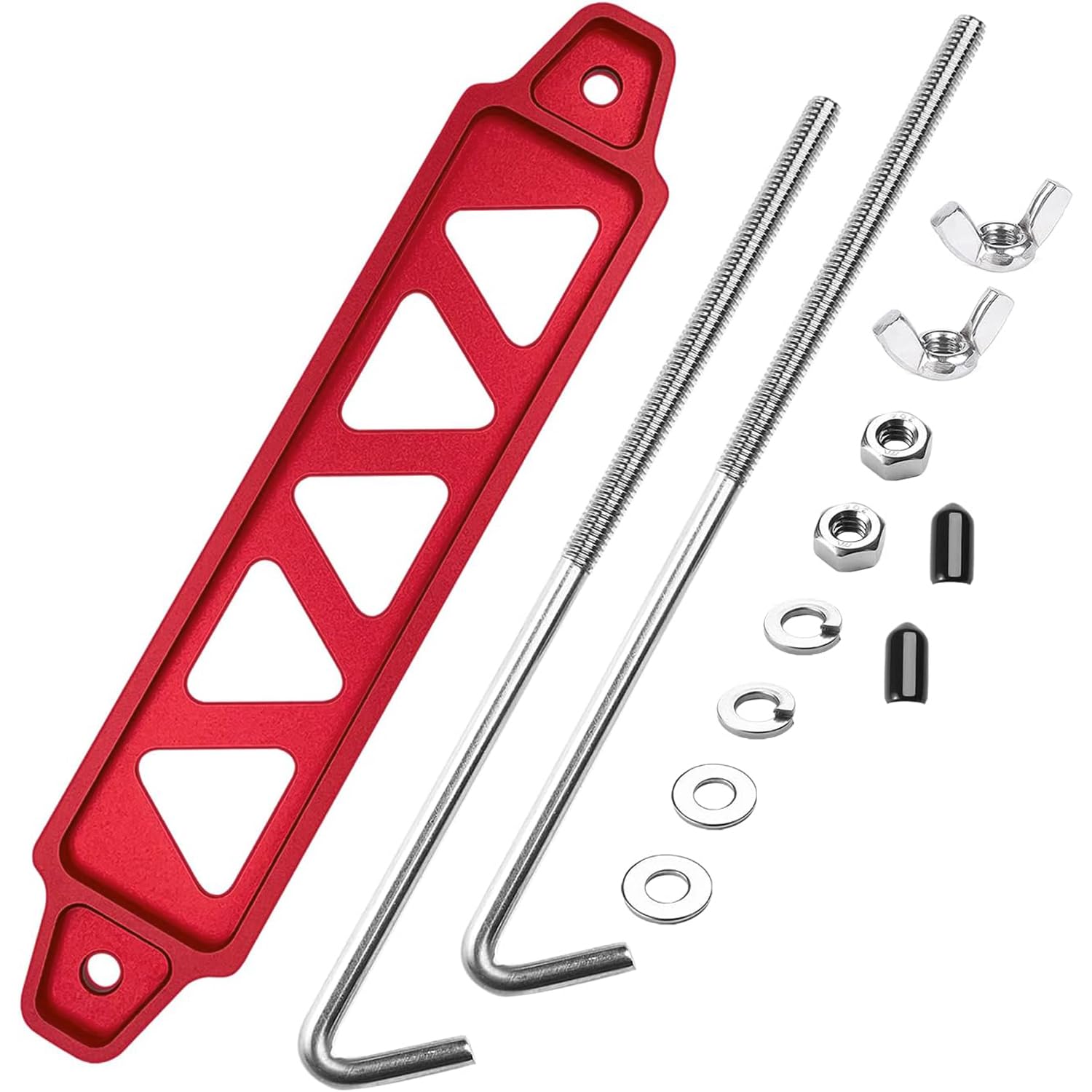 Greluma impostato di fissaggio batteria, con staffa di ancoraggio batteria in alluminio billet rosso e bulloni a J da 27cm (10,6").