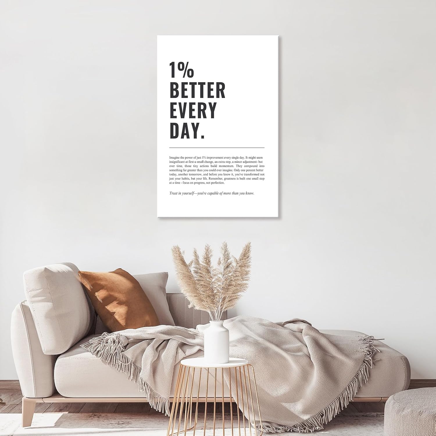 1% Better Every Day Motivational Wall Art Growth Mindset Self Improvement Quote Poster Minimalist Inspirational Wall Decor for Office Gym 12x16in Framed