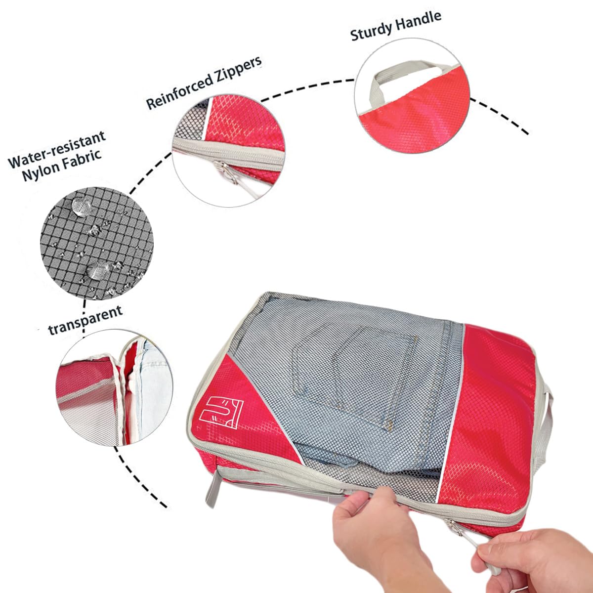 6-Piece Travel Packing Cubes Set - Compression Luggage Organizers, Wine Red, For Suitcases & Drawers - View #9