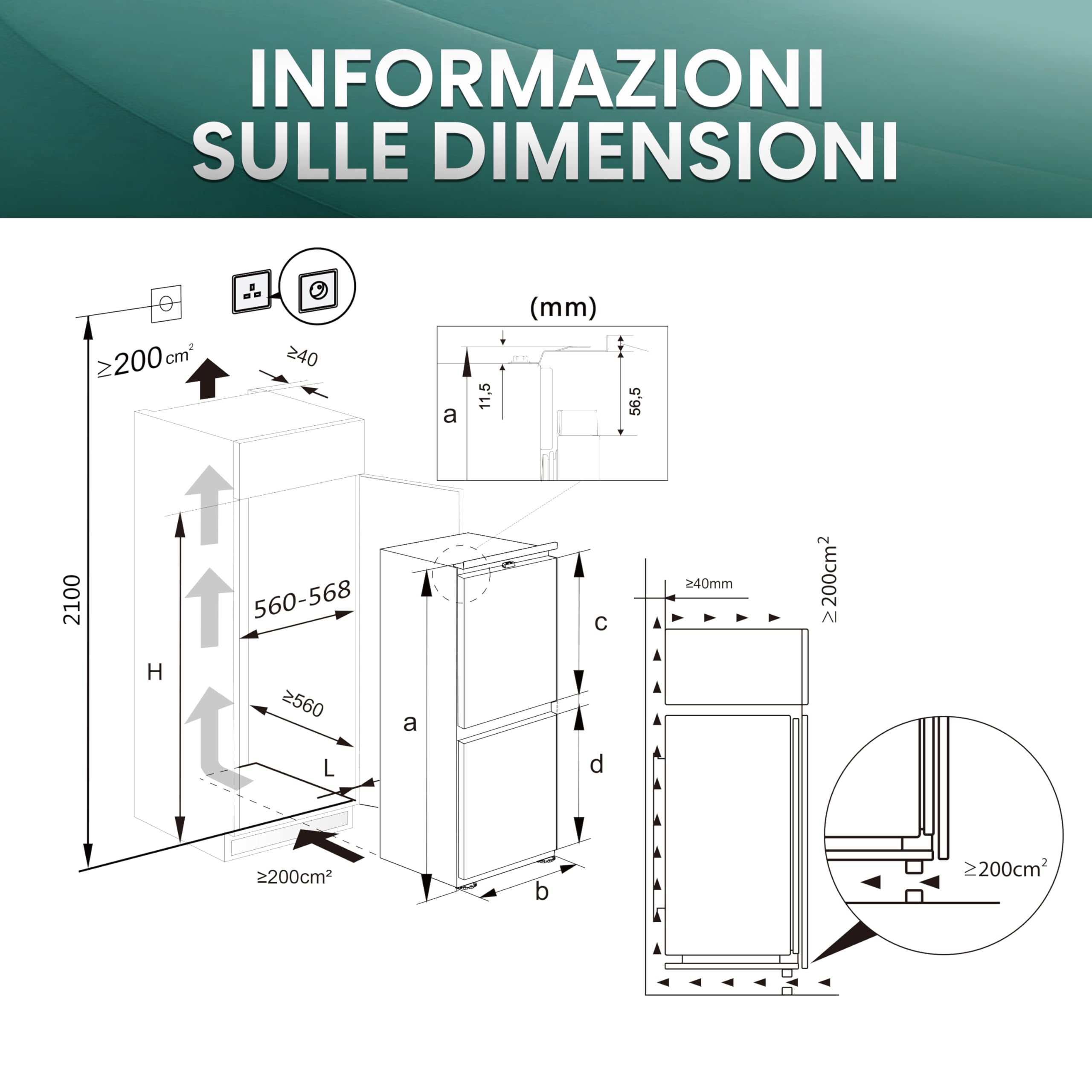 Hisense RB3B250NEWE1, Frigorifero Combinato da incasso da 252 litri, Display LED, Total No Frost 178 cm, Bassa Rumorosità 35 dB, Funzione Convert, Luce Superiore e Laterale, Bianco