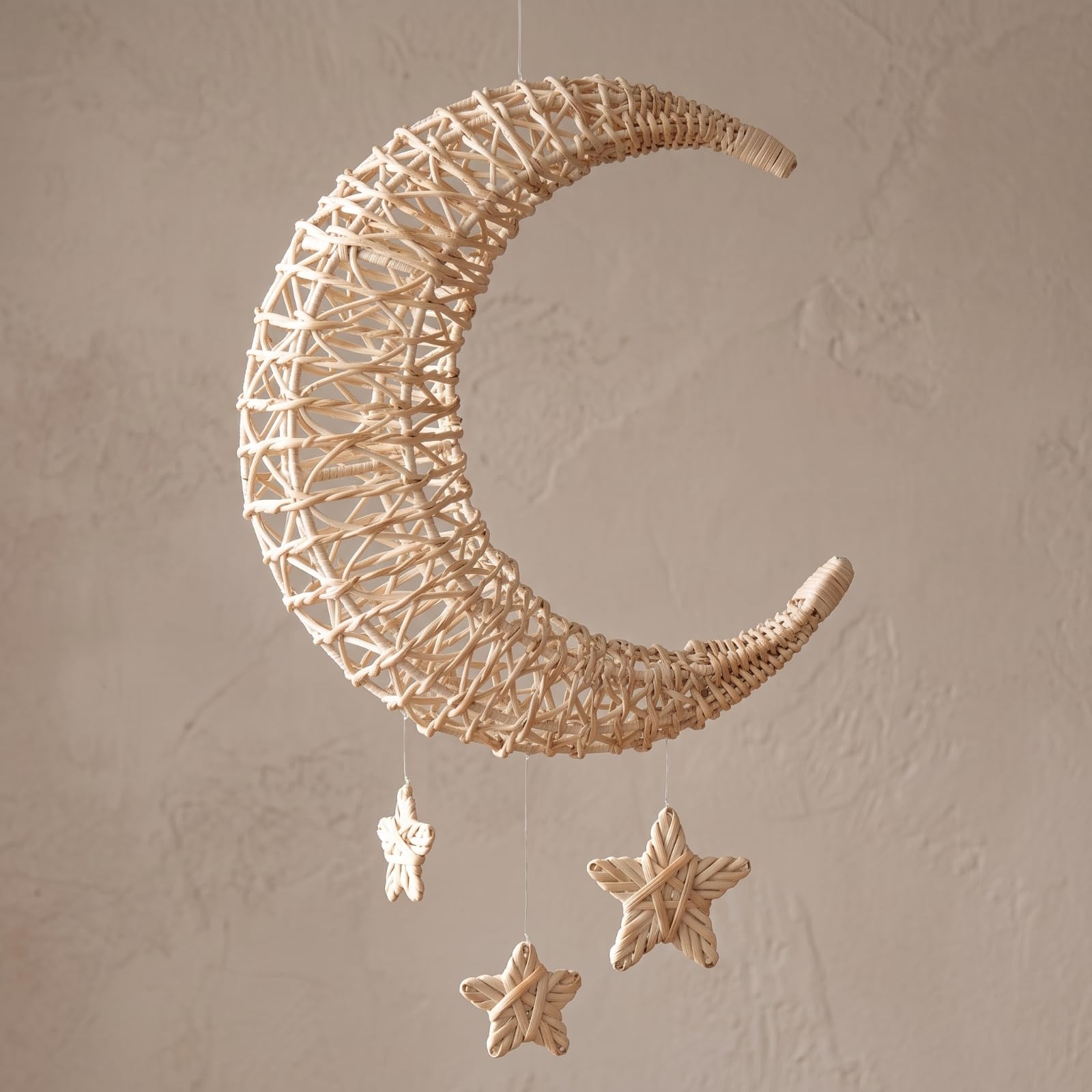 Gralara Mezza di Rattan con Stelle Beige Giostrina da Culla in Rattan Decorativa Decorazione a Mezza per Bambini