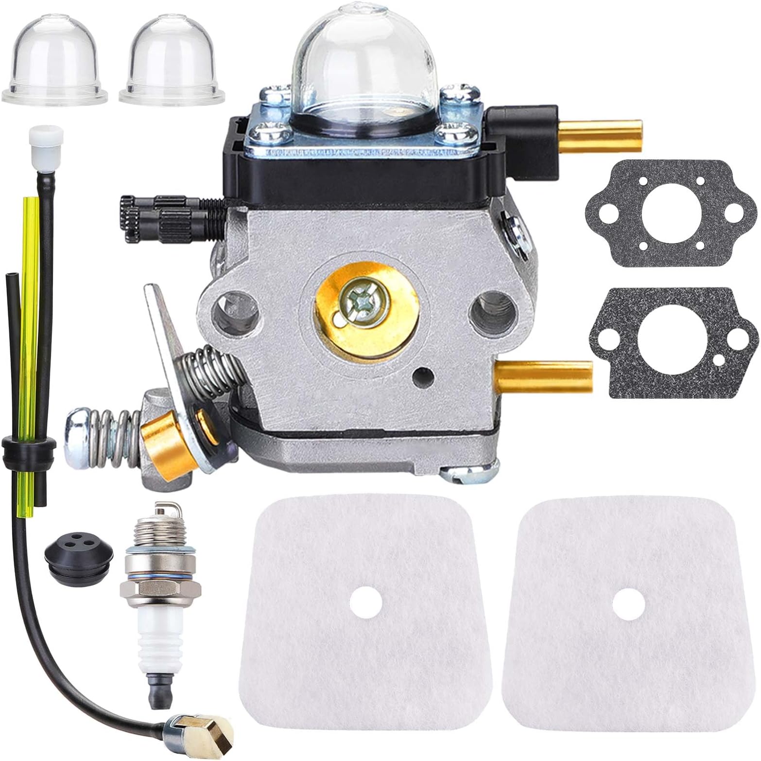 C1U-K82 C1U-K54A Carburetor, for Mantis Tiller 7222 7222M 7225 7920, Echo TC-210 HC-1500, Premium Cultivator Carb, Plus Rebuild Kit Primer Bulb Fuel Line and More
