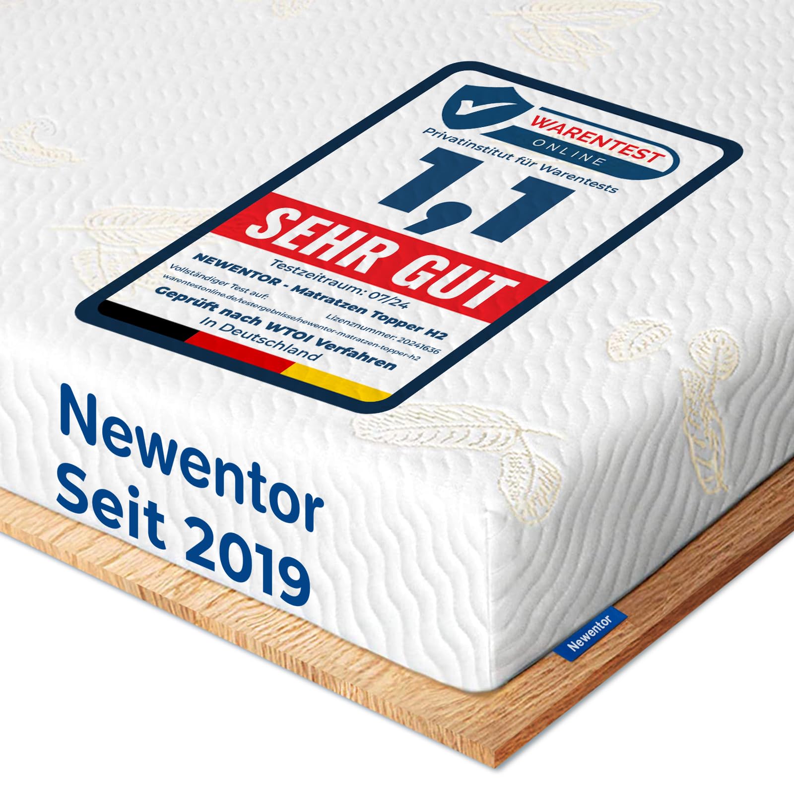Newentor® Topper 180x200cm H2, eingetragenes Design, Ergo-Kaltschaum | 5 cm hoch Matratzen Topper, Öko-Tex, waschbarer Bezug, für Matratze, Boxspringbett, Schlafsofa