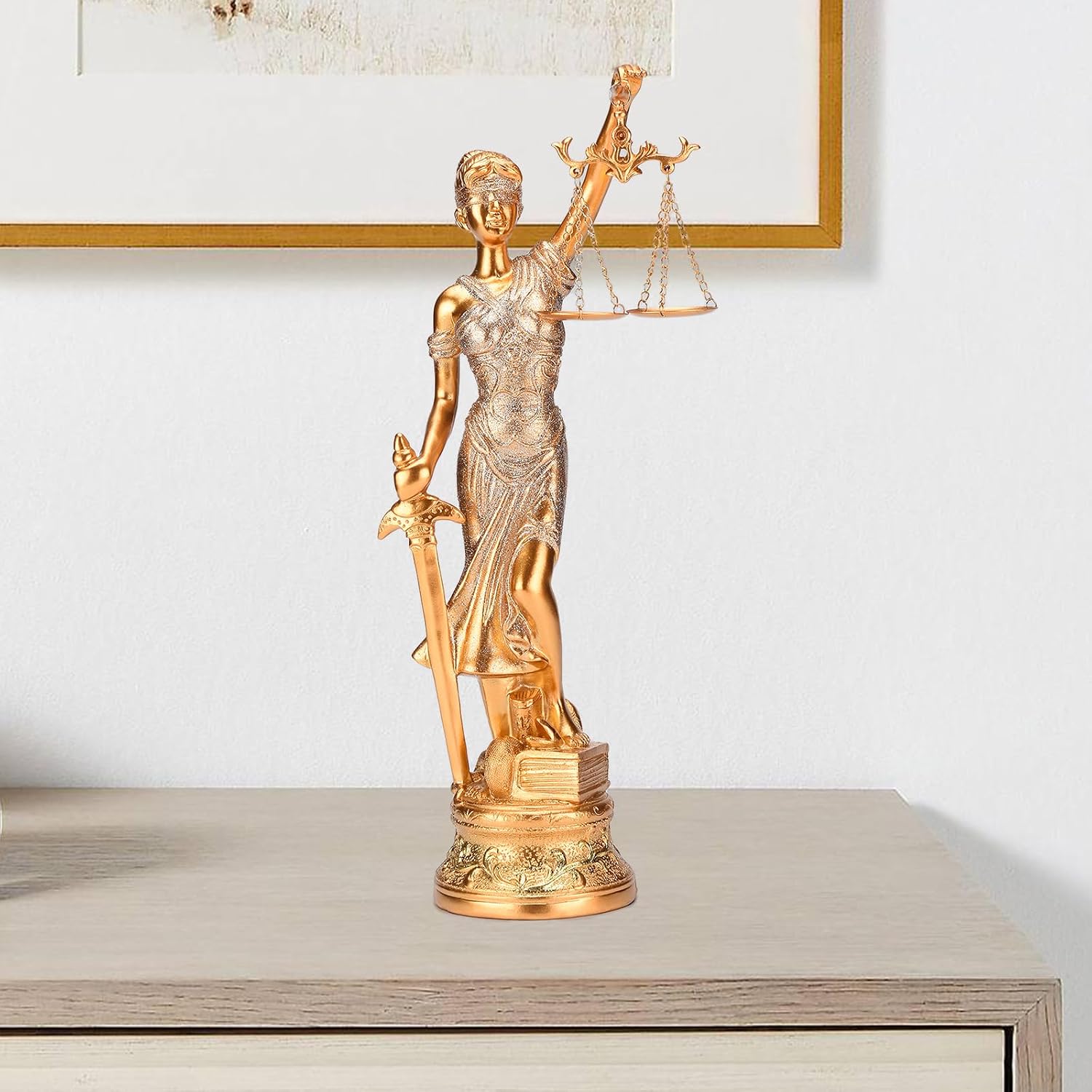 BRABUD Resin Lady Justice Statue Greek Roman Goddess of Justice 14.3''(H) Law Statue Office Bookshelf Study Decor -Blindfold, Beam Balance, and Sword TQGJBS410
