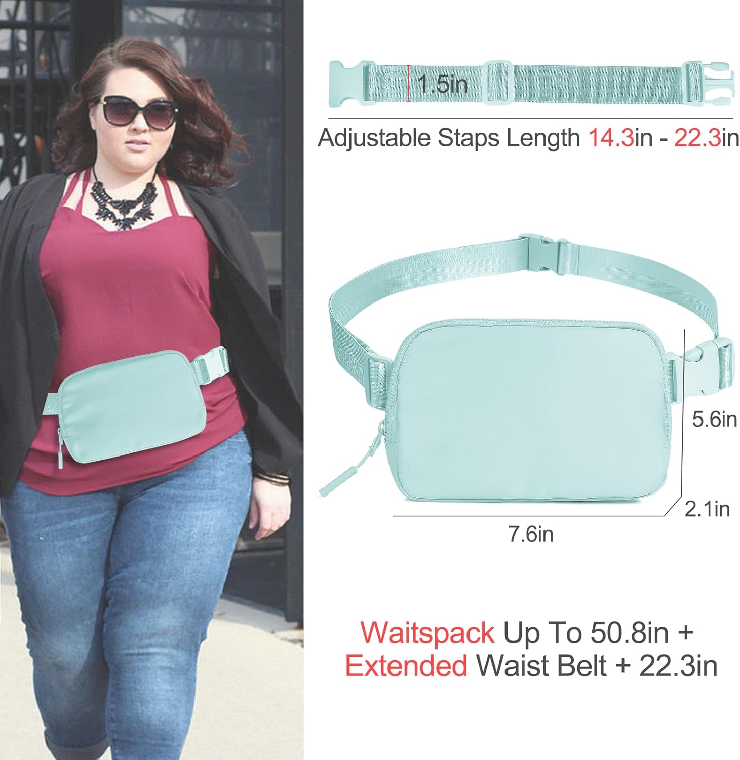 Belt Bag with Extender Strap, Fanny Pack Crossbody Bags for Women Men, Mini Everywhere Belt Bag, Unisex Fashion Small Waist Pouch for Travel Run Outdoor Cycling and Shopping (ice blue) - Image 7
