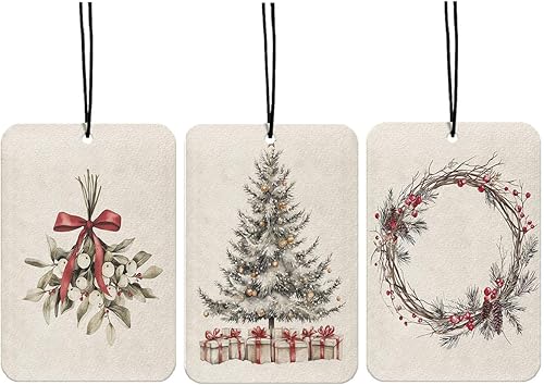 Miniatura 15 de Ambientador colgante de automóvil de Navidad rosa y azul, 3 piezas, lazos de coqueta chinoiserie, accesorios para automóvil, espejo retrovisor de