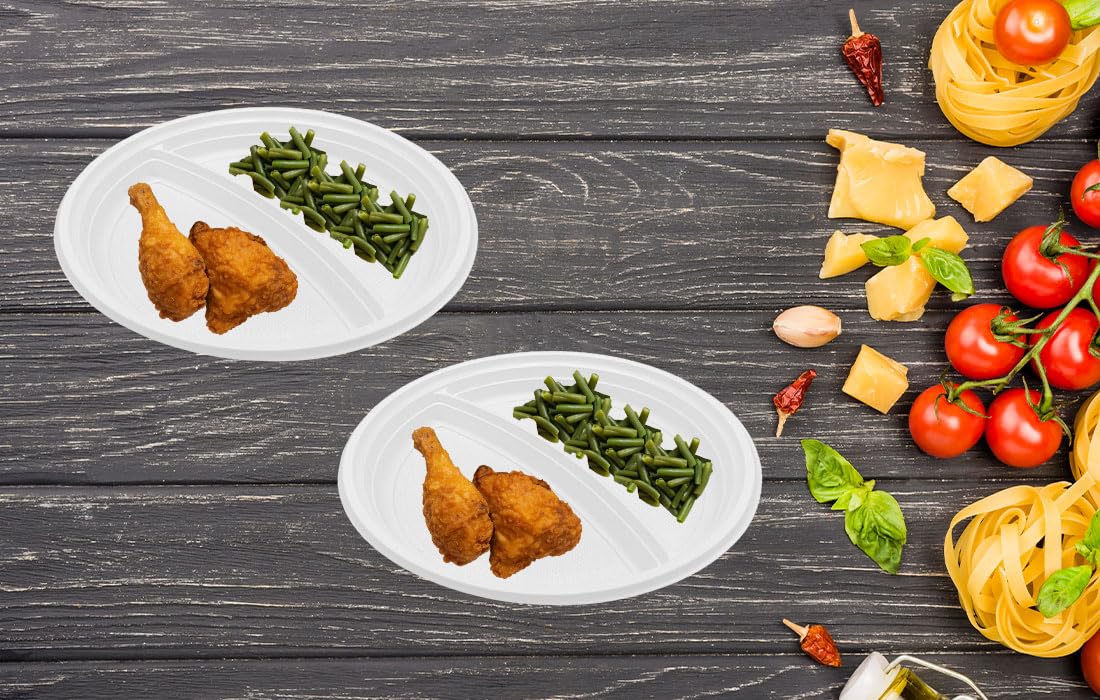 Lauroo Lot de 1000 assiettes plates réutilisables, en plastique, 22 cm de diamètre, sans BPA, passent au lave-vaisselle, empilables, en plastique