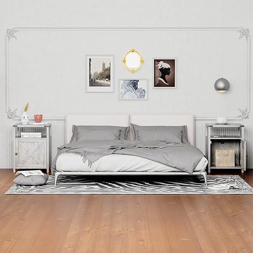 Miniatura 35 de Mesita de noche de granja con estación de carga, mesa auxiliar rústica para dormitorio con almacenamiento, mesa auxiliar para sala de estar, mesita