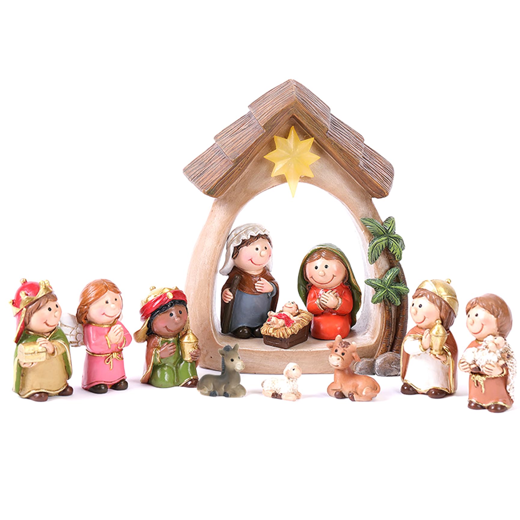 Hperu 12Pcs Led Nativity Set, Holy Family Figurines with Baby Jesus Mary Joseph for Christmas Tabletop Decor- Christmas Figurines