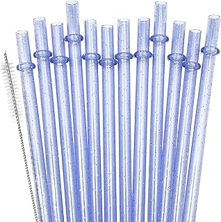 SUNDEE Pajitas de plástico reutilizables, pajitas reutilizables con purpurina, pajitas gruesas, sin BPA, accesorios para pajitas con purpurina, juego de 12 pajitas coloridas con cepillo de limpieza,