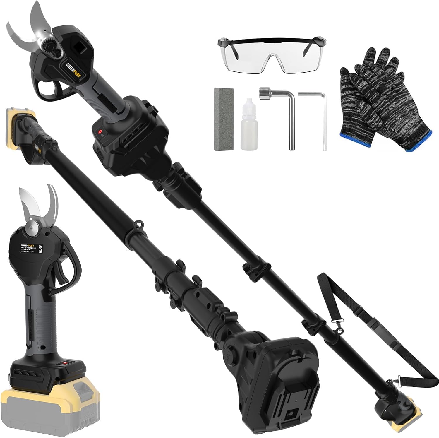 2-in-1 Cordless Pole Pruner & Electric Pruning Shears for Dewalt 20V MAX Battery - Brushless Motor, 14FT Reach, 1.2" Cutting Capacity, Includes Telescopic Pole (Battery Not Included)