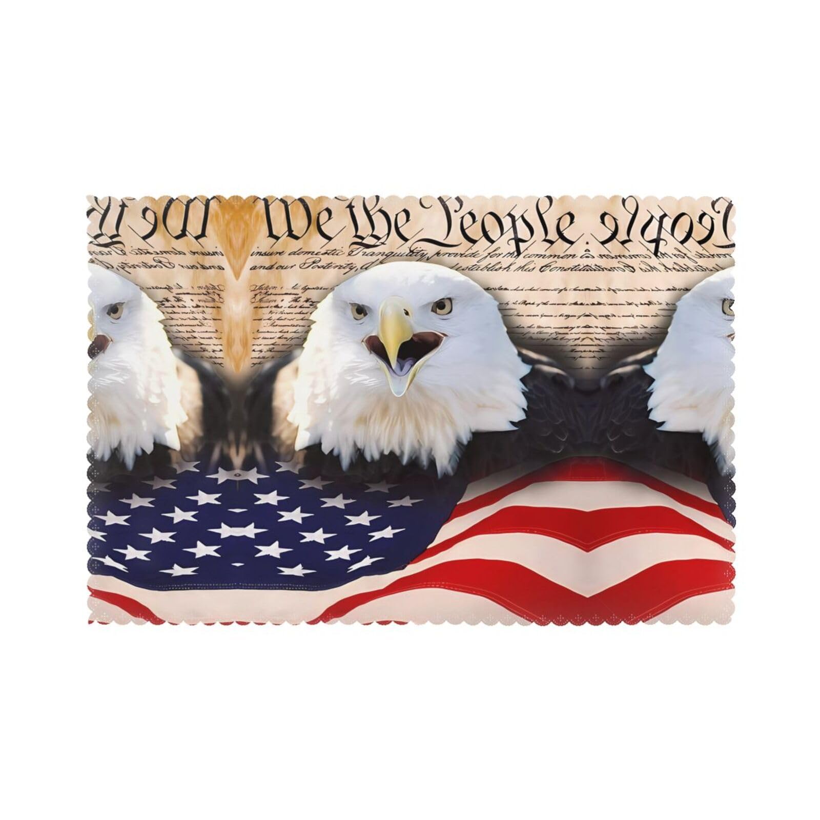 HJFCZH Patriotic Bald Eagle with American Flag Prints Placemats Set of 6 12x18in – Durable Table Layers with Heat-Resistant & Stylish Prints