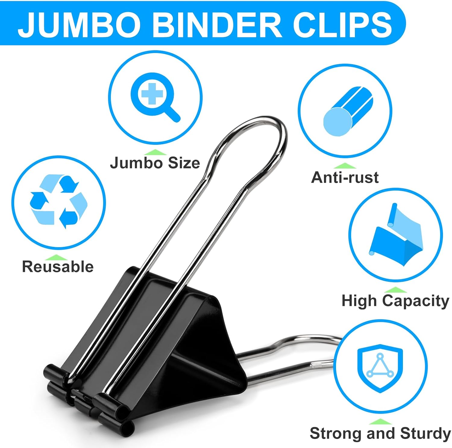 OWLKELA 2.4 inch Extra Jumbo Binder Clips 4 Pcs, Large Paper Clip, Big Paper Clamps, Binder Clips Large Size for Home, School and Office Supplies (Pack of 2)
