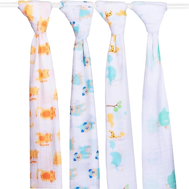 ana wiz Extra Large Super Soft Muslins - Animal Designs - Gift Boxed 4-Pack