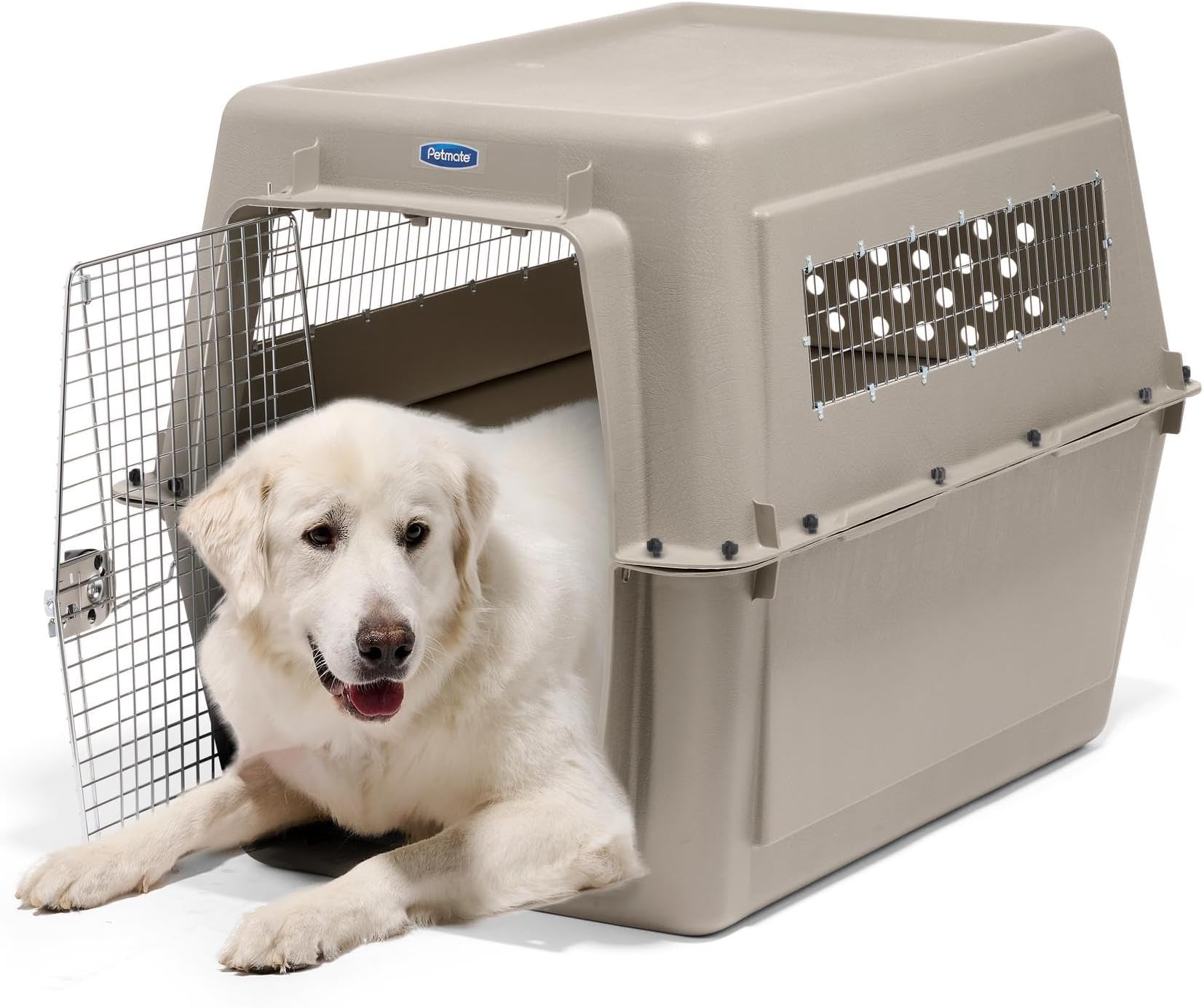 Ultra Vari Dog Kennel - Portable Crate for Extra Large Dogs 90-125 lbs - Airline-Friendly - Heavy-Duty Plastic Shell - For Home and Travel - Made in USA - 48 Inches - Taupe