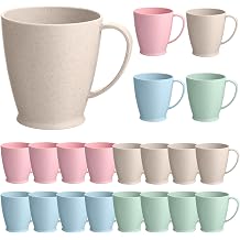 16-Pack 10oz Wheat Straw Mugs, Dishwasher Safe Unbreakable Coffee Mug Set with Handles, Reusable Plastic Mug for Coffee, Tea, Milk, Warm Beverages 4 Colors, 2.2x3.5 in