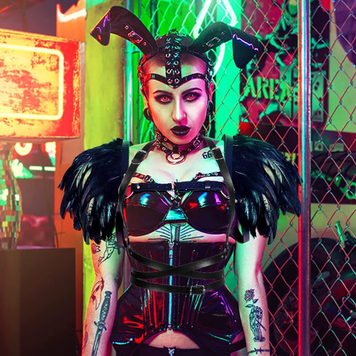 Punk Belt Black Pu Leather Harness Belt for Women Goth Body Adjustable Waist Belts Rave Halloween Dresses Party Accessories