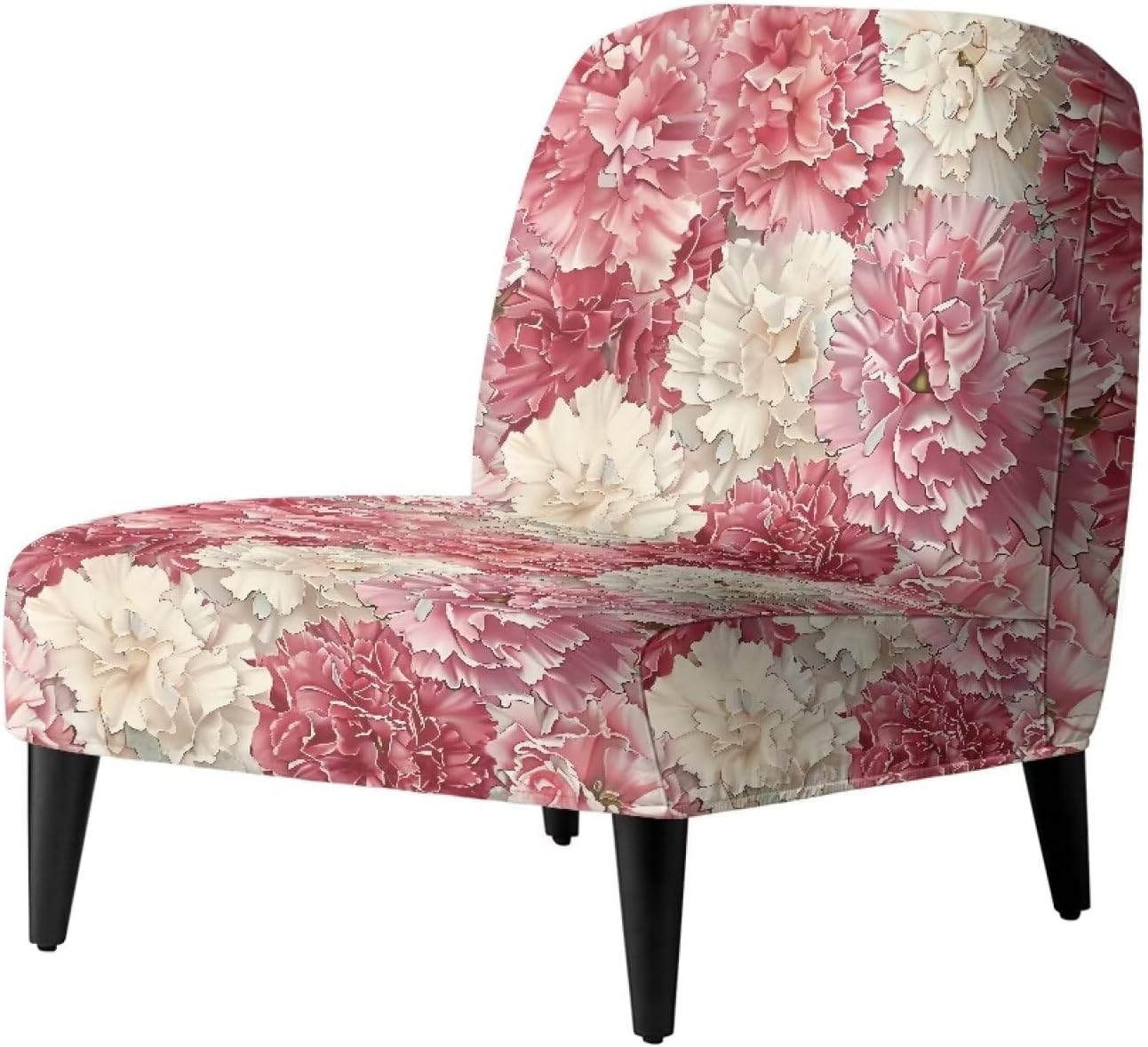 Pink White Flower Armless Accent Chair Cover Stretch Slipper Chair Slipcovers with Elastic Bottom Furniture Protector Cover for Living Room Home Hotel