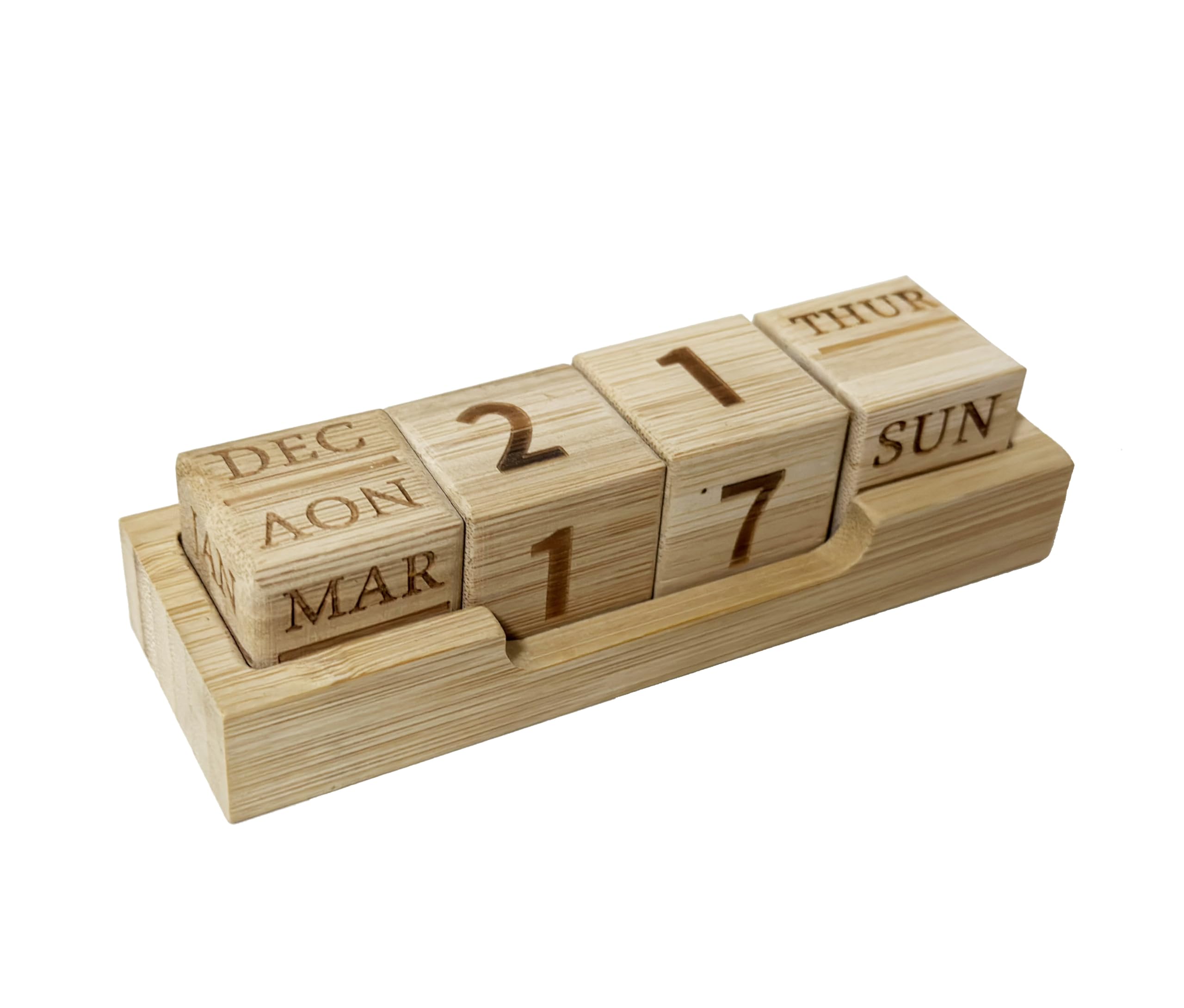 Bamboo Perpetual Block Calendar for Desk, Wooden Calendar, Month Date Week Display Blocks for Teachers, Students, Classroom, Home, Office, Desk Accessories