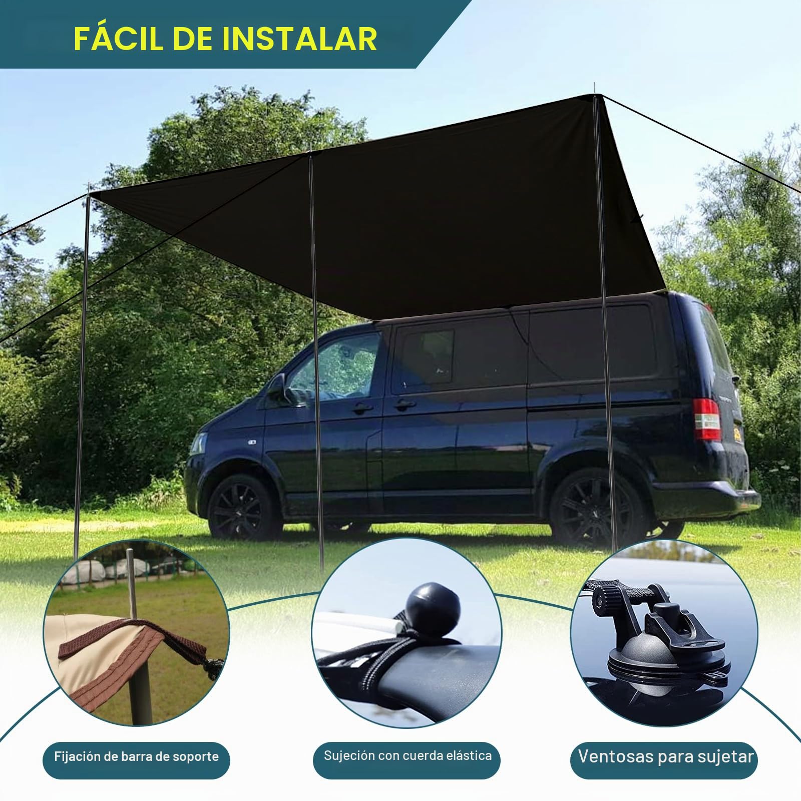 ZWPARTS Toldo Universal para Coche, 240 cm/95 Pulgadas, Repelente al Agua, Lona para Motor, Toldo para Coche para Acampar, Montaje con Ventosa Flexible