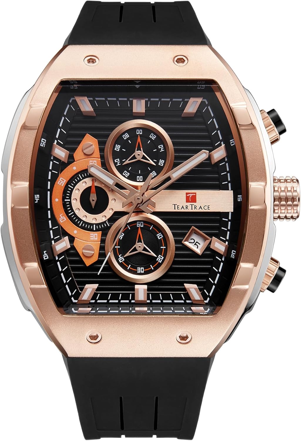 TEARTRACE Watches for Men Analog Quartz Waterproof Sport Men’s Watch Tonneau Chronograph Luminous Fashionable Unique Casual Watch with Silicone Strap