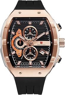 TEARTRACE Watches for Men Analog Quartz Waterproof Sport Men’s Watch Tonneau Chronograph Luminous Fashionable Unique Casual Watch with Silicone Strap