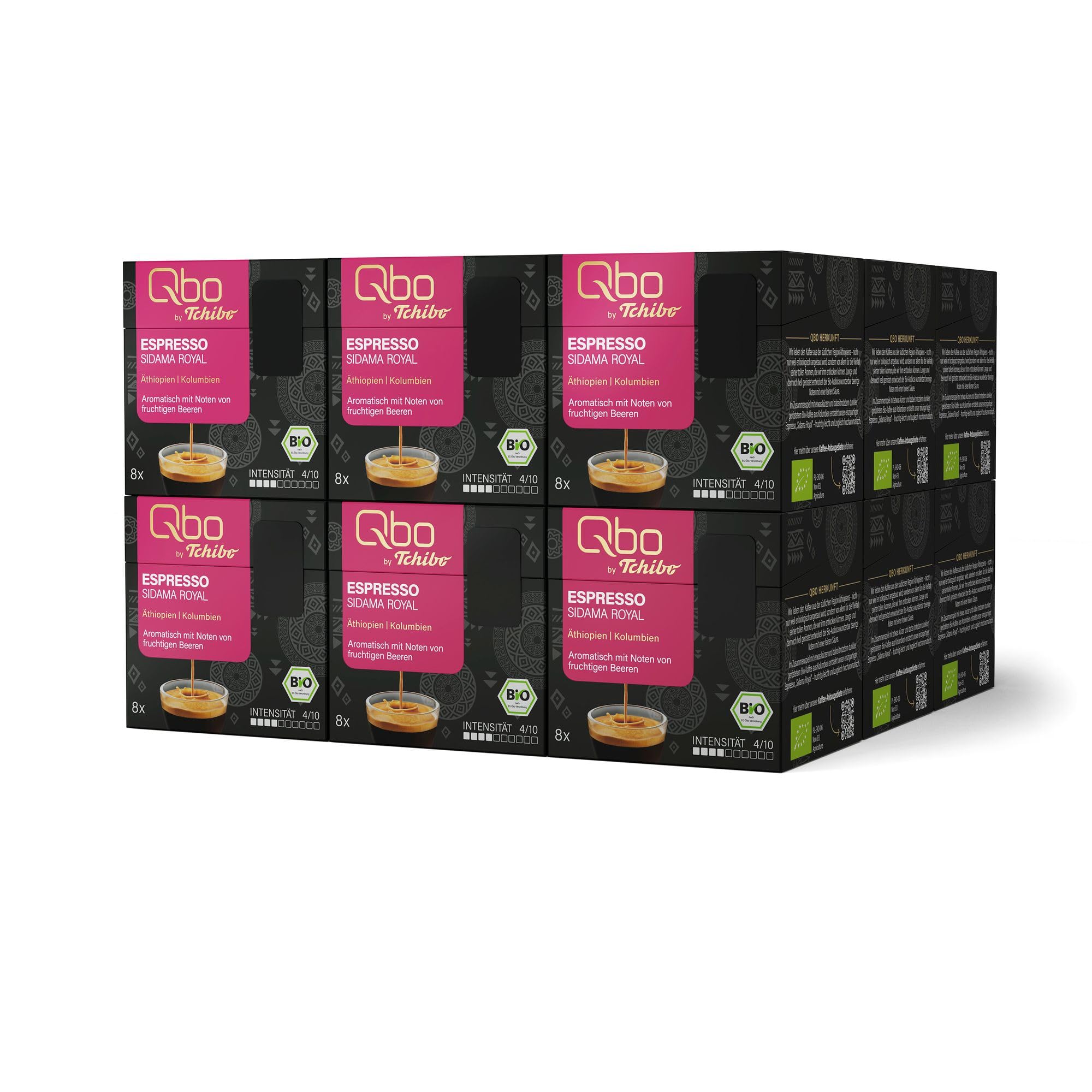 Tchibo Qbo Espresso Sidama Royal Premium Kaffeekapseln, 144 Stück - 18x8 Kapseln (Espresso, Intensität 4/10, aromatisch fruchtig), nachhaltig, Bio-Siegel, aus 70% nachwachsenden Rohstoffen¹