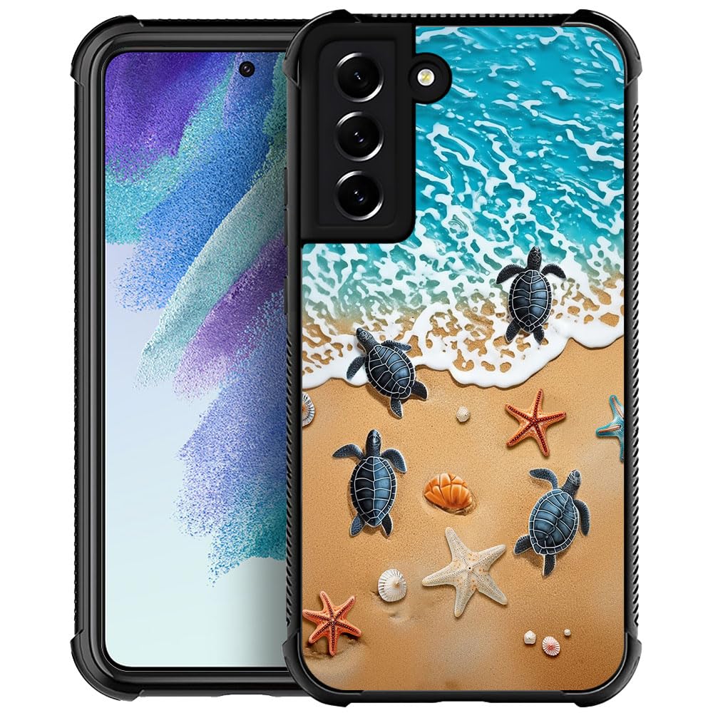 yicomon Compatible with Samsung Galaxy S21 Case，Ocean Beach Turtle Pattern Print Phone Case Durable Fashion Funny Liquid Silicone Case Soft