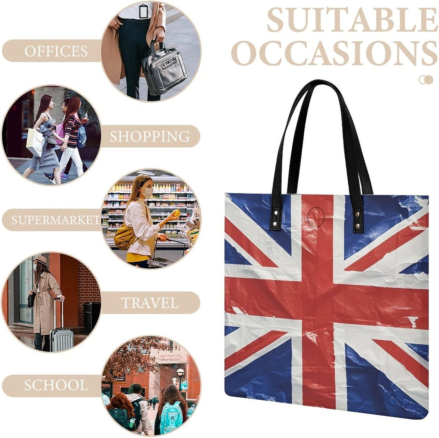 British Flag Tote Bag with Magnetic Buckle Reusable Grocery Bags Lightweight Cross Body Handbag for Daily Essentials