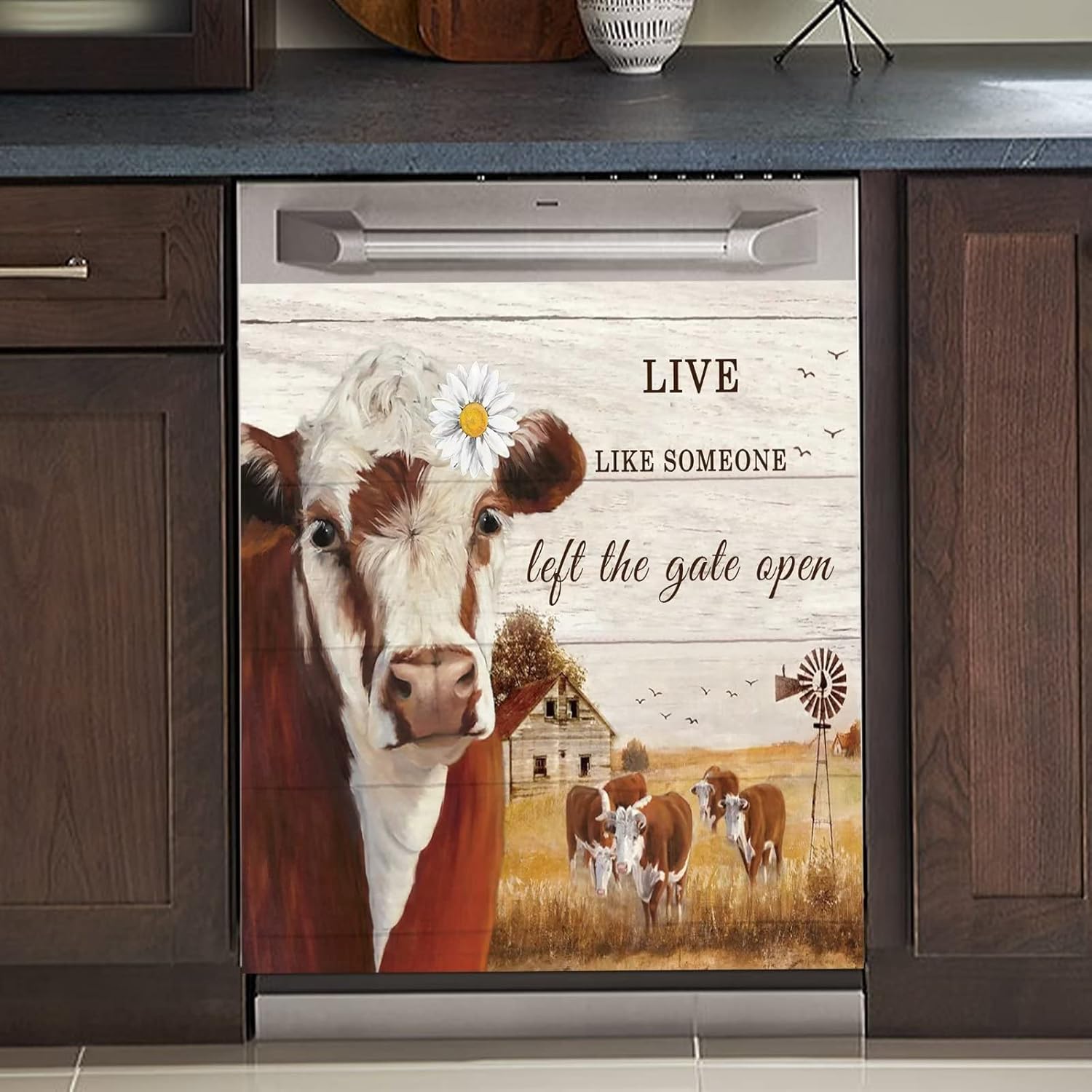 Farm Cow Dishwasher Cover for The Front,Animal