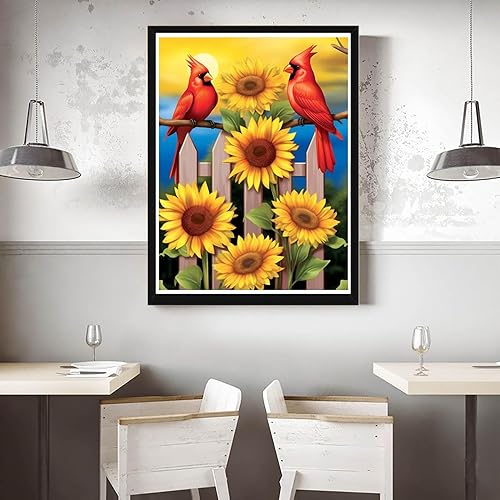 Miniatura 4 de VAIIEYO Kits de pintura de diamantes 5D para adultos, girasol, pájaro de arte de diamantes, pintura por números, lienzo redondo de diamantes de