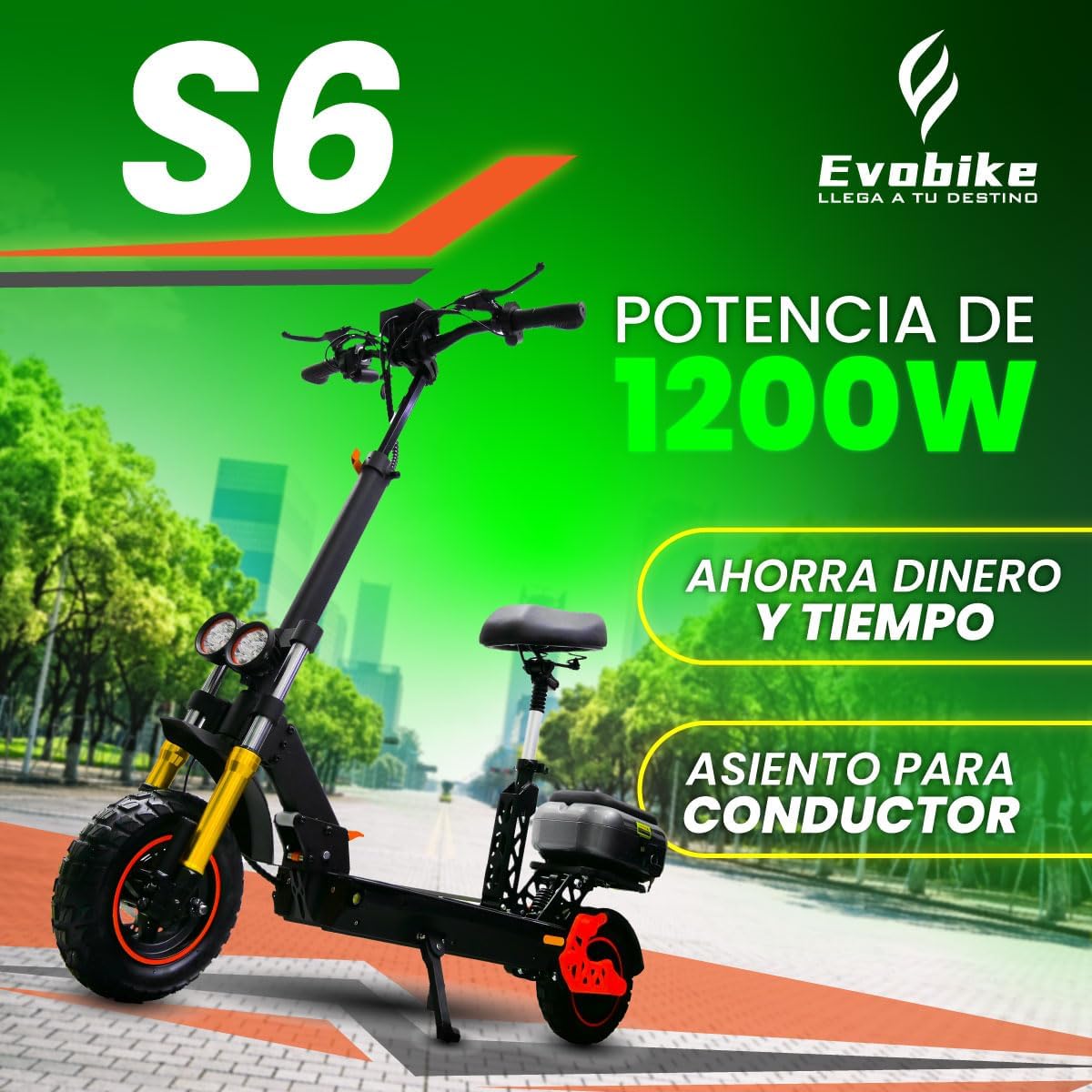Evobike S6 Scooter with 1200W power and seat