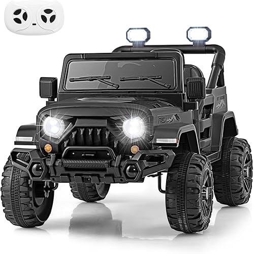 OLAKIDS Ride on Truck, 12V Battery Powered Electric Vehicle for Kids with Remote Control, Bluetooth, Power Display, LED Lights, Music Player, Ride on Toy for 3+ Boys Girls (Black)