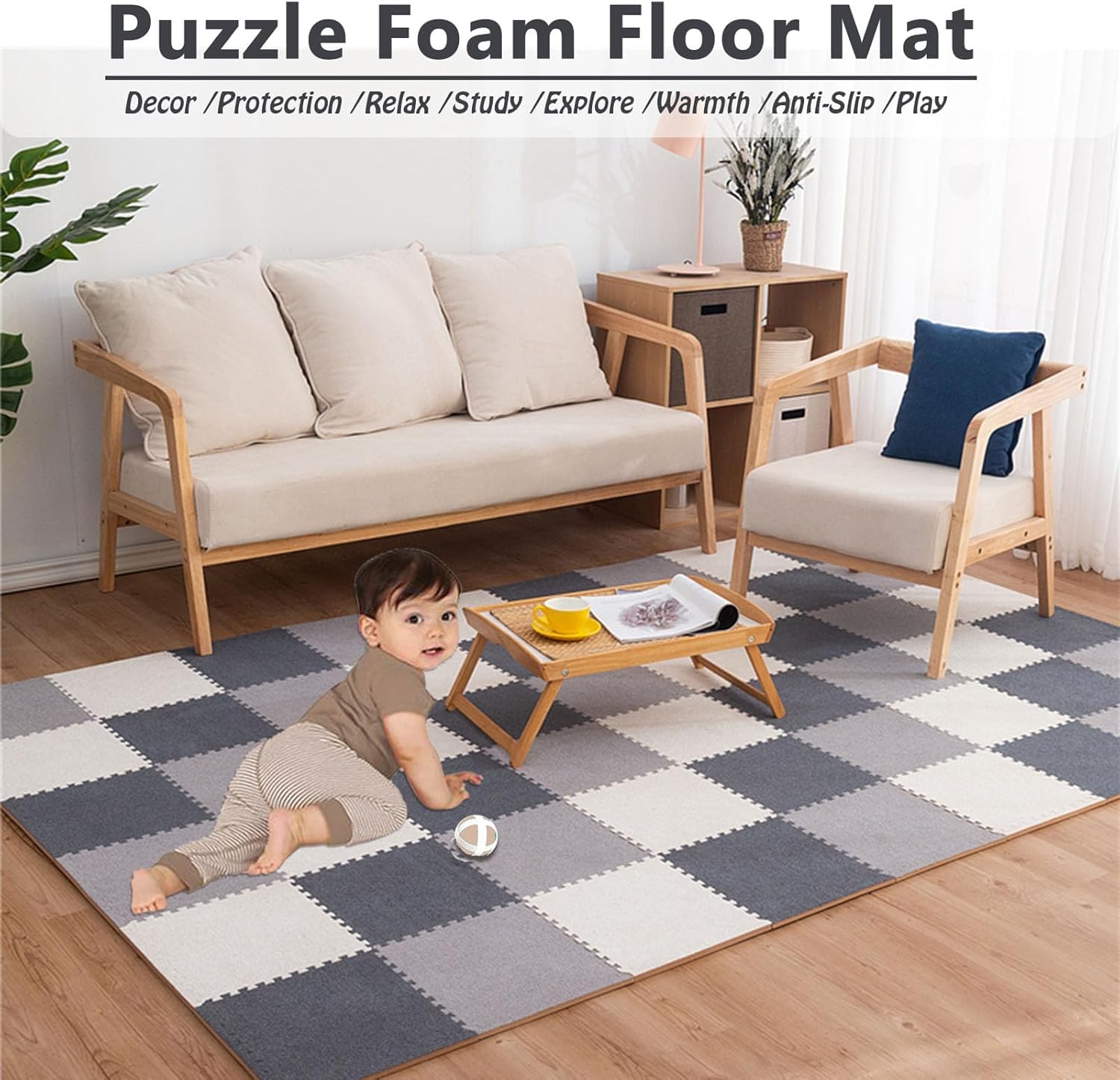 Płytki dywanowe, maty podłogowe z pianki puzzle, grubość 1,9 cm, 40 szt. do salonu, sypialni, salonu, wszechstronne i trwałe rozwiązanie podłogowe