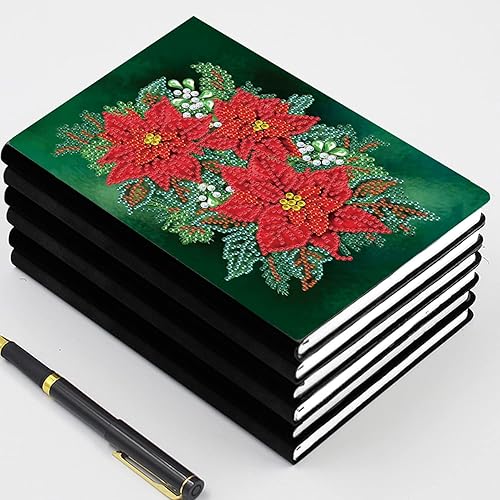 Miniatura 5 de Cuaderno 5D de bricolaje con pintura artística de diamante, cubierta de flores rojas, punto de cruz de cristal, kits de diamantes con forma