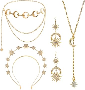 Zivyes Star Headband Celestial Stars Halo Crown with Earrings for Women Wedding Goddess Costume Accessories