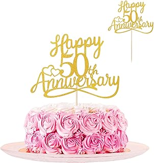 Sibba Gold Glitter 50th Anniversary Cake Topper Picks 50 Wedding Anniversary Party Decoration Ideas Party Supplies Frosting Card Icing Decor Pantry Staples Cooking Baking