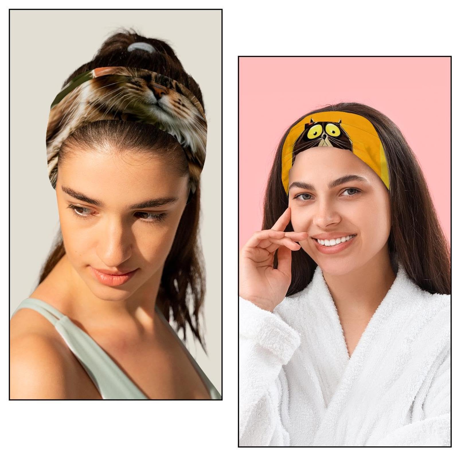 Lot de 6 bandeaux élastiques pour femme avec motif chats - Pour yoga et entraînement - Anti-transpiration - Souple - Simple et polyvalent