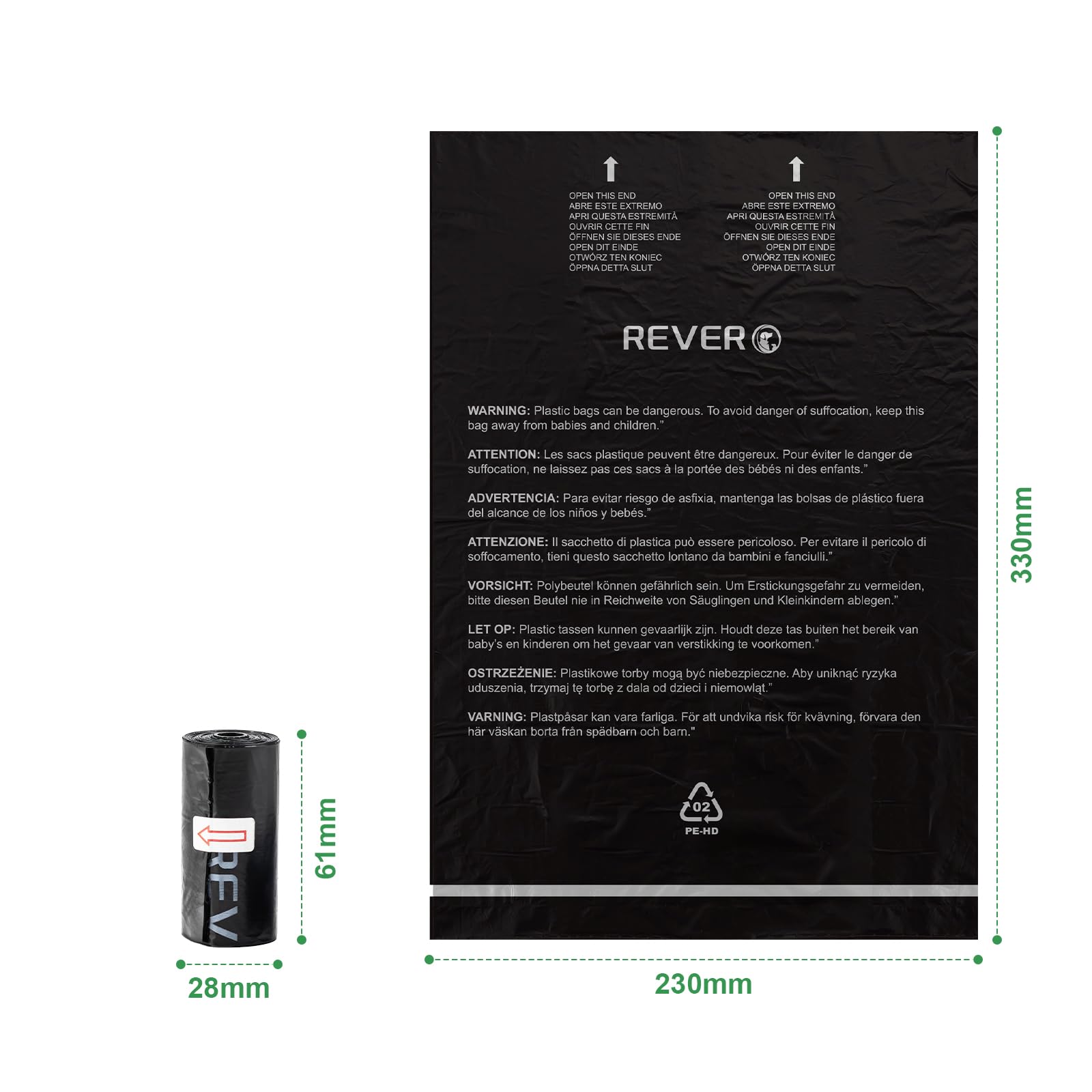 REVER GH50, worki na odchody psa bez zapachu, 20 rolek x 15 sztuk, 300 sztuk, czarne