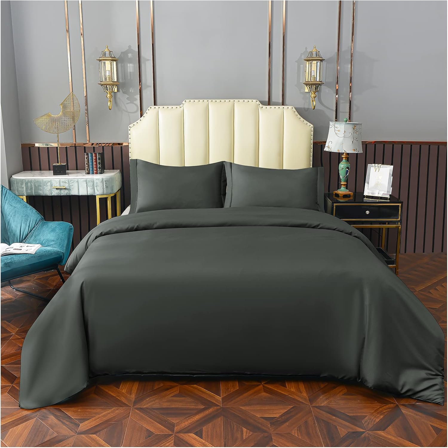 Bamboo Microfiber Duvet Cover Set - Soft Cooling Duvet Cover Queen Size 3 Pieces Hotel Bedding Comforter Cover with Zipper Closure & Corner Ties 90" x 90"