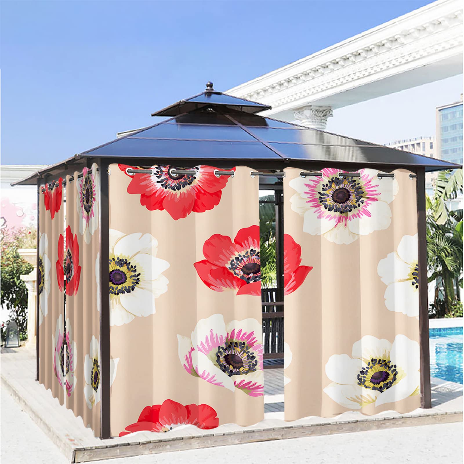 Rideaux d'extérieur occultants pour stopper la chaleur du soleil sur votre terrasse beige