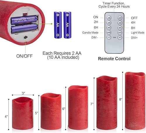 Miniatura 4 de Velas sin llama de vidrio rojo con control remoto y temporizador, velas sin llama LED, velas de vidrio sin llama con pilas