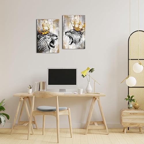 Miniatura 2 de Zlove Arte de pared de león y leona, pintura de rey y reina, impresiones de animales de vida silvestre para decoración moderna del hogar, 16 x 24