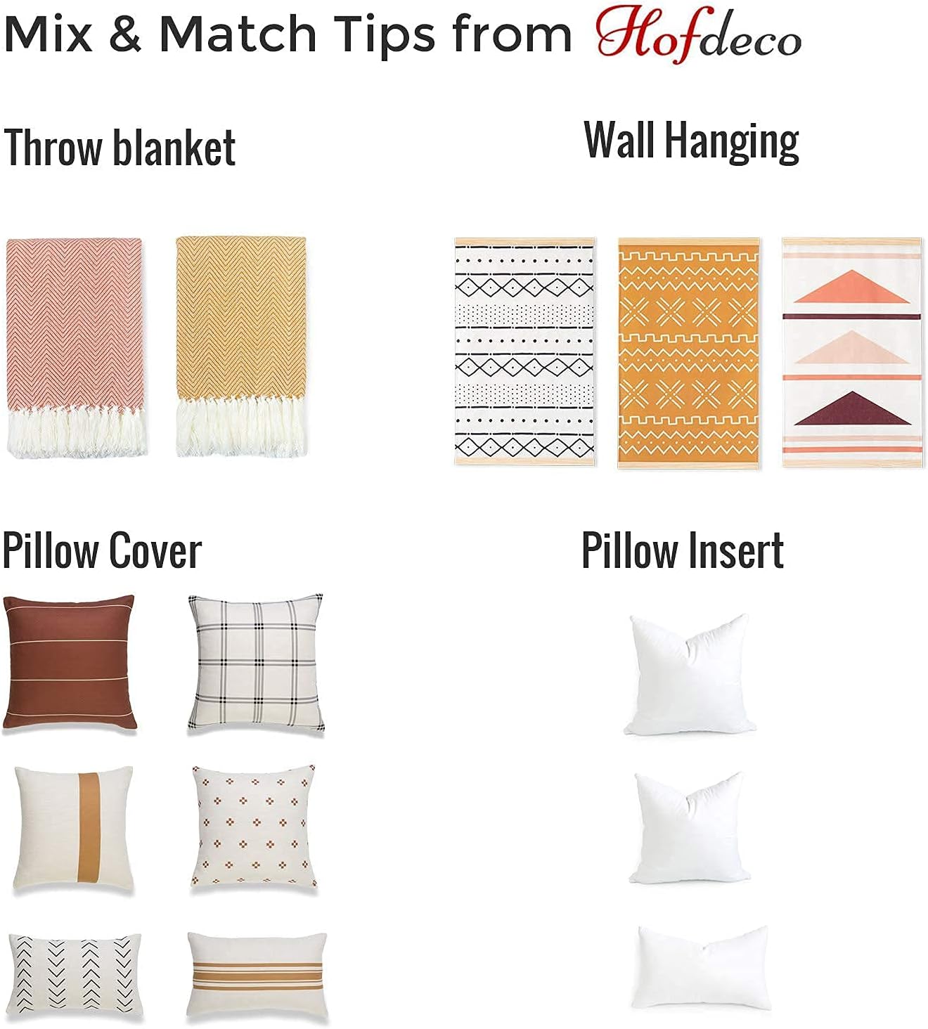 Hofdeco Modern Boho Decorative Throw Pillow Cover ONLY, for Couch, Sofa, Bed, Rust Stripes Plaid, 20"x20", Set of 2