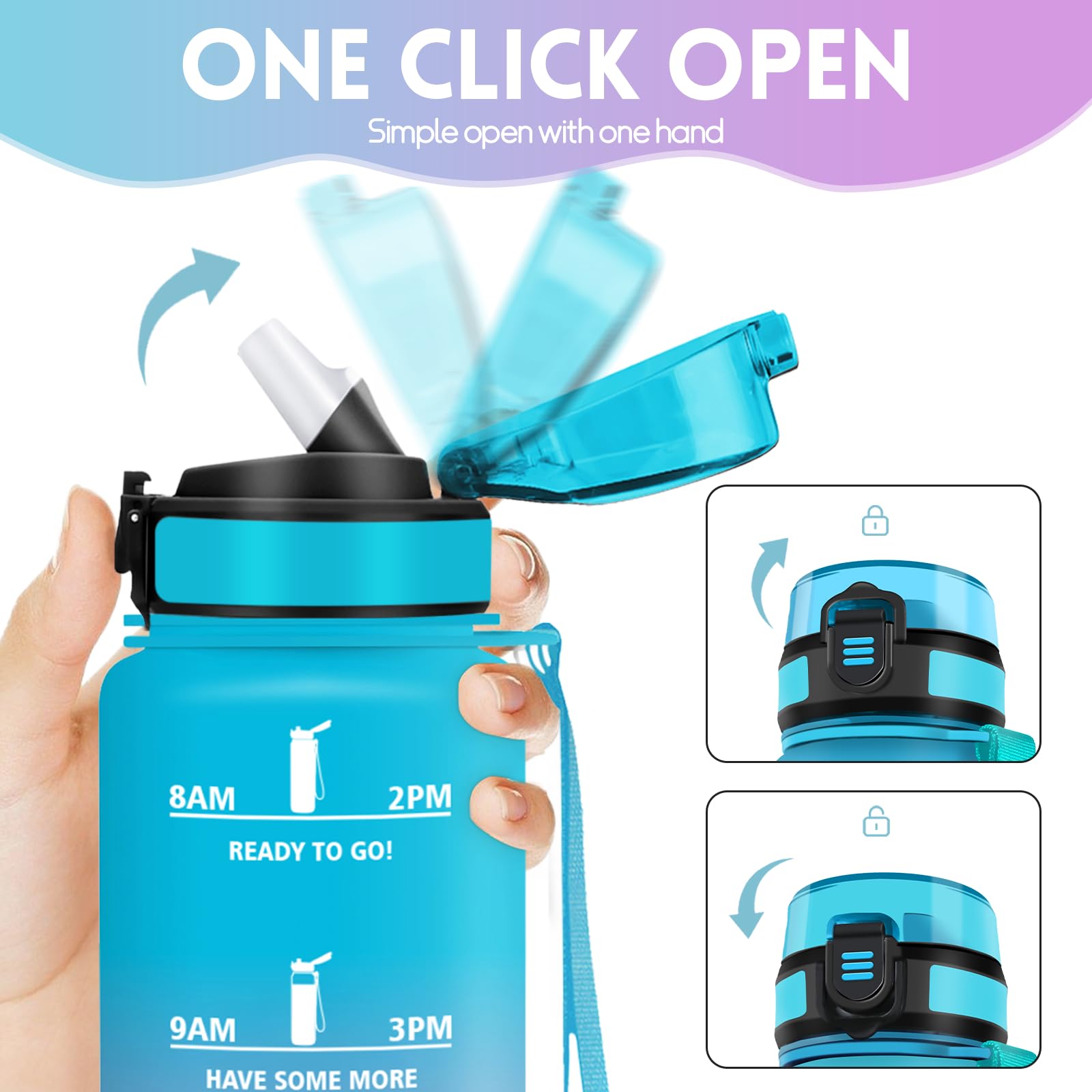 Motswedi Borraccia 1500ml, a Prova di Perdite, Borraccia con Cannuccia, Reutilizables, Bottiglia Acqua, Senza BPA, Borracce per Scuola, Palestra, Ufficio, Yoga, Sport, Blu Viola