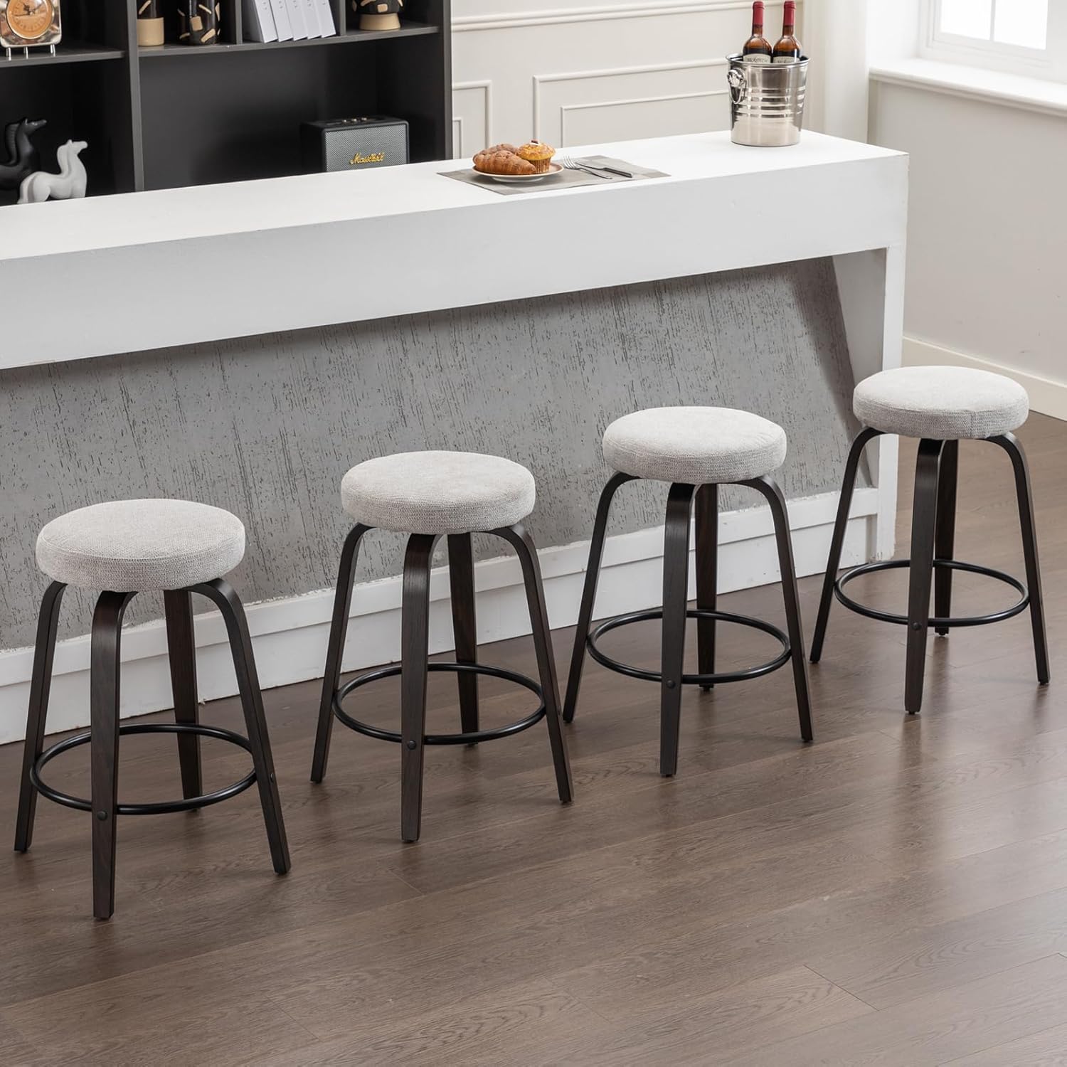 Swivel Bar Stools Set of 2 for Island Kitchen, Modern 26" Backless Counter Height Bar Stools, 360 Swivel Seat Grey