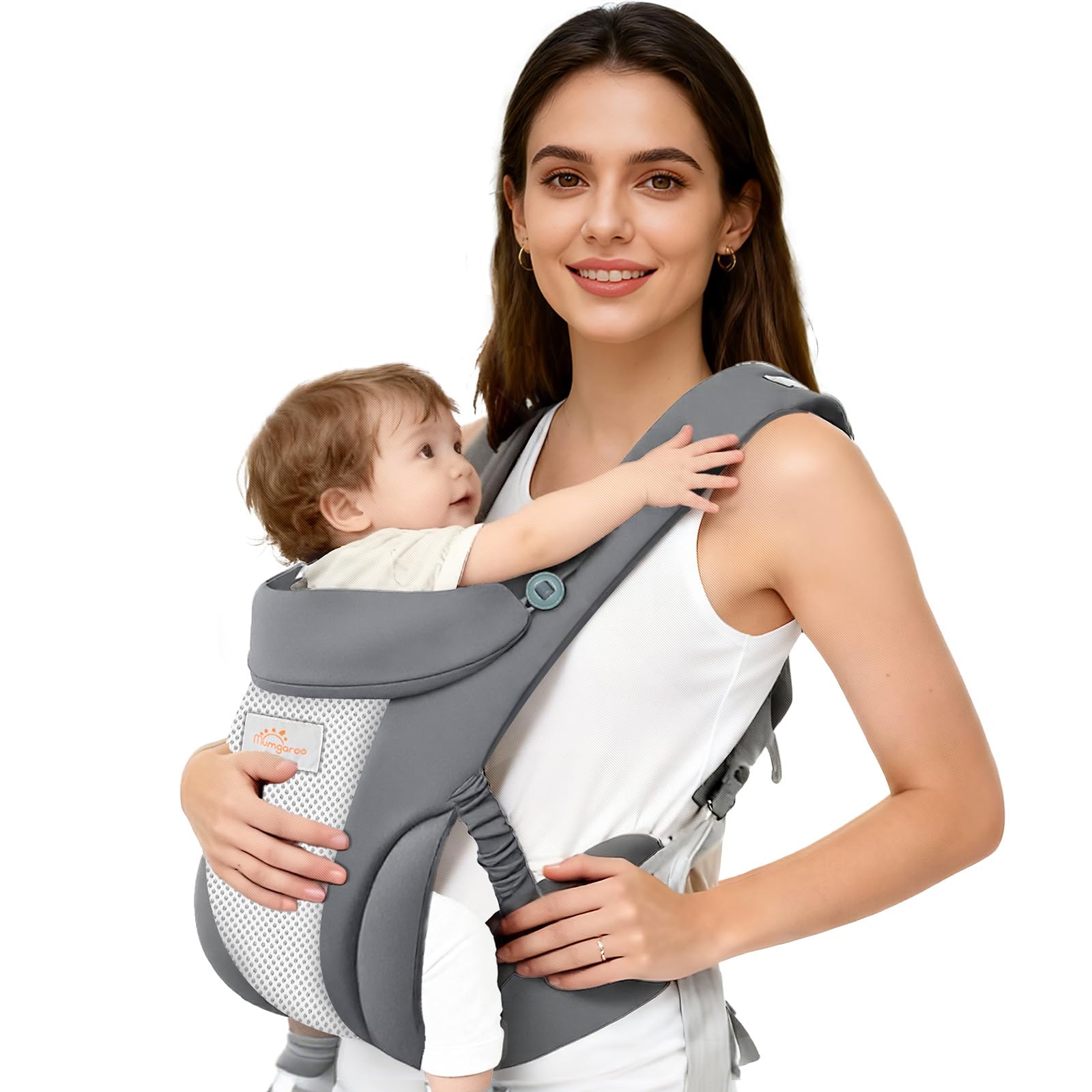 Mumgaroo Babytrage - Superweiche 3D-Air Baby Tragegurt Neugeborene ab Geburt (0–24 Monate), On the Go 4-in-1 Multifunktionale, Ergonomische M-Trage, für Kleinkinder bis 15kg