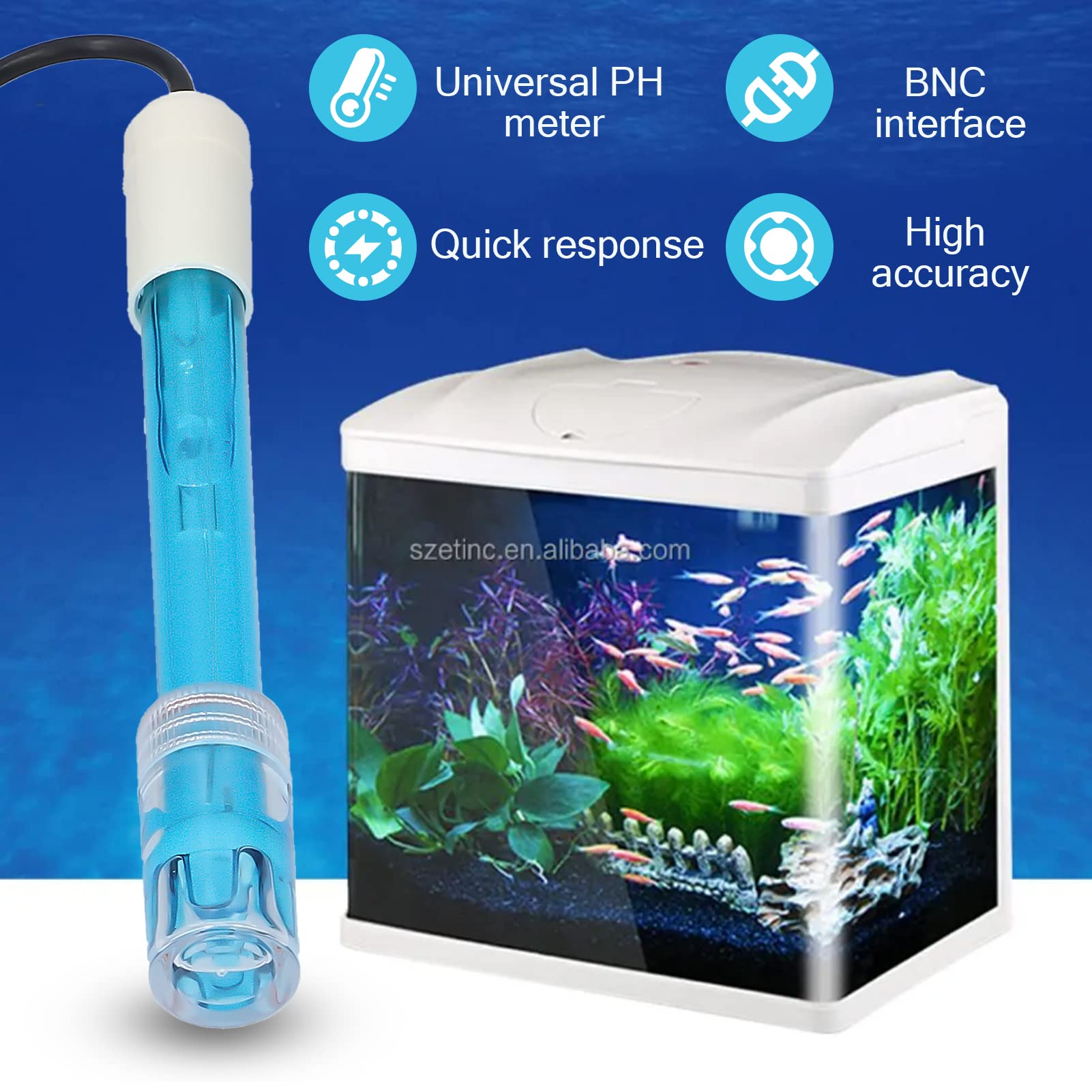 PH-mètre Jeffergrill Électrode hydroponique pour Aquarium PH Capteur